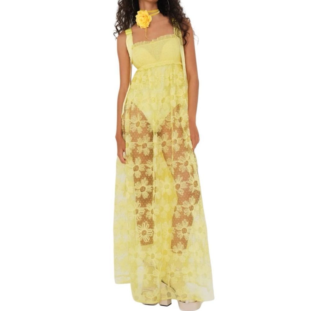 For Love & Lemons Emma Maxi Dress In Yellow Xs New Msrp $349